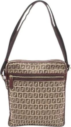 Fendi Pre-owned Zucchino Canvas Leather Shoulder Bag - Dames - Vintage Schoudertas - Beige - ONE Size - Leer - Vintage