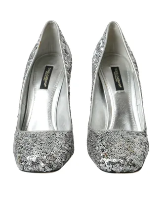Dolce & Gabbana Silver Sequin Embellished Heels Pumps Womens Shoes