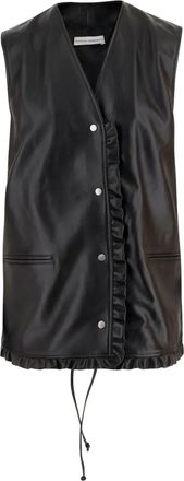Niccolò Pasqualetti ruffled leather waistcoat - women - Lambskin/Cotton - S - Black