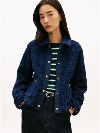 Tommy Hilfiger Womens Teddy Fleece Jacket - Navy - XL