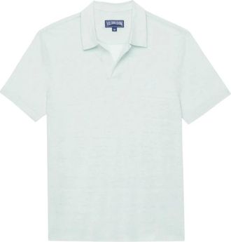 Vilebrequin Tops, Heren, Blauw, M, Linnen, Linnen Polo Shirt Knooploos Piramide Stijl