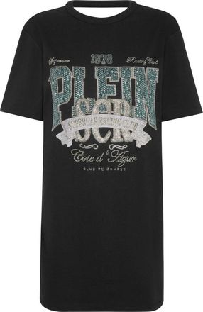Philipp Plein Kleedjes, Dames, Zwart, M, Katoen, T-shirt Jurk Kort Strass