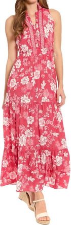 London Times Floral Printed Maxi Dress In Red/white