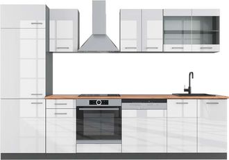 Vicco Mueble De Cocina R-line, Blanco Brillo/antracita, 300 Cm, Et Roble, Vicco