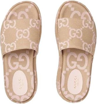 Gucci Beige/Pink Angelina Platform Slides Size 40