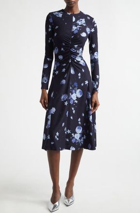 Erdem Floral Print Long Sleeve Ponte Knit Midi Dress in Dutch Flower Painting Midnight at Nordstrom, Size 14 Us