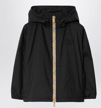 Burberry Black nylon zip-up jacket with Check pattern