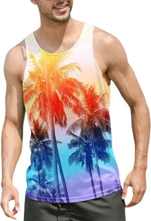 Generic Tank Tops Vests for Men UK Summer Beach Casual Holiday Hawaiian Print Sleeveless Athletic Gym Muscle Tee Shirts Tops Sports Workout Blouses Mens Tank 