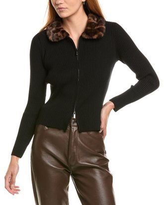 Shelli Segal Fur Collar Zip Sweater