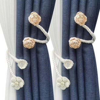 OEM Sujetadores De Cortinas - Ganchos Para Cortinas - Decoraci&oacute;n De Ventanas - Dise&ntilde;o Floral Hecho A Mano - 2 Piezas - Champ&aacute;n