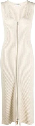 Jil Sander Gebreide jurk - Dames - Kleedjes - Beige - S - Katoen - Kleedjes