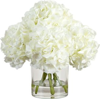 Nearly Natural Wedding Collection 14-in Artificial Hydrangea Arrangement in Glass Vase in Green/white at Nordstrom