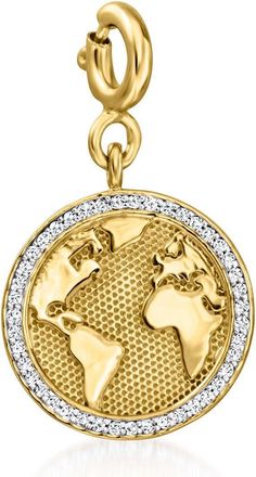 Ross-Simons Diamond World Map Charm in 18kt Gold Over Sterling