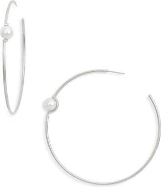 Tasha Faux Pearl Open Hoop Earrings in Silver at Nordstrom Rack