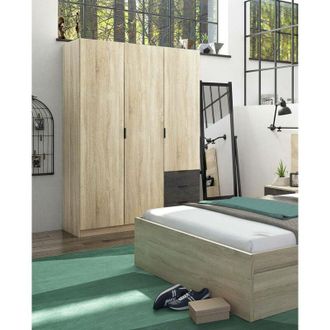 Dmora Dmora - Guardarropa Allentown, Armario Dormitorio Con 3 Puertas Y 3 Cajones, Mueble Con Barra Perchero Y 3 Baldas, Cm 121x52h180, Roble Y &Oacute;xido, Con E