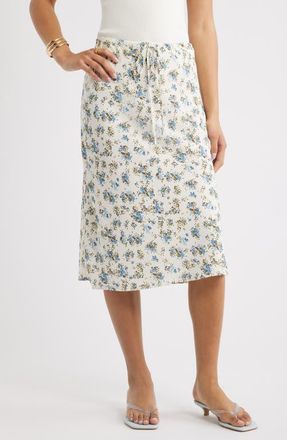 Open Edit Print Midi Skirt in Ivory- Blue Celio Rose at Nordstrom, Size Xx-Small