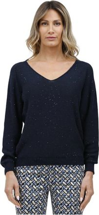 Gran Sasso V-hals Top met Pailletten - Dames - V-hals truien - Blauw - L - Pailletten - Truien & Vesten