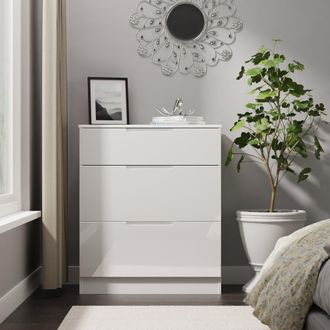 Lewis's Milan 3 Drawer Deep Chest in White Gloss & White - Ready Assembled - Lewiss Home | TJ Hughes