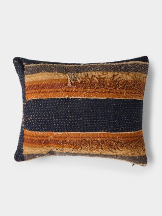 By Walid 18th-Century French Aubusson Tapestry Wool and Damask Cushion (17.5in/45cm)