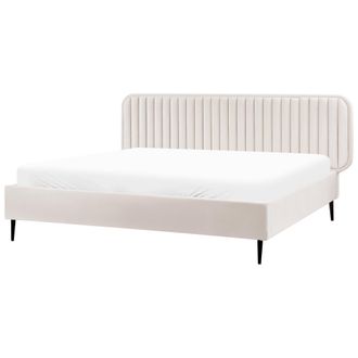 Beliani Cama Con Somier Moderna Tapizado Terciopelo Cabecero Patas De Metal Beige 180 X 200 Cm Brin