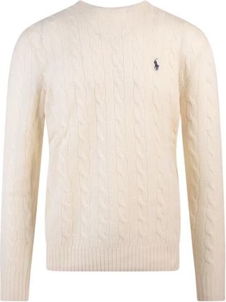 Polo Ralph Lauren Trui met geborduurd logo van wol en kasjmier - Heren - Ronde hals truien - Beige - L - Wol - Truien & Vesten