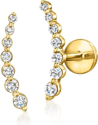 RS Pure by Ross-Simons Diamond Curved Flat-Back Ear Climbers in 14kt Yellow Gold