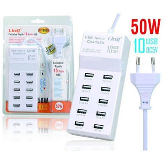 Trade Shop Trade Shop - Multipres Caricator Rapido 50 Watt 10 Usb Dc5v T-10a08 Para Smartphone