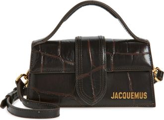 Jacquemus Le Bambino Croc-Embossed Leather Shoulder Bag in Dark Brown 880 at Nordstrom
