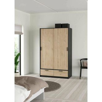 Dmora Dmora - Armario 2 Puertas Kammuri, Muebles De Dormitorio, Vestidor, Armario De Ropa, 121x60 H200 Cm, Negro Y Roble