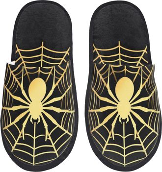 Generic Slipper Gold Spider On The Web Reusable Fleece Slippers Cozy Indoor Shoes For Room Winter Guest Room L