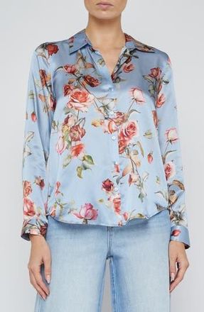 L'agence Tyler Floral Print Silk Button-Up Shirt in Light Blue Tapestry Floral at Nordstrom Rack, Size Xx-Small