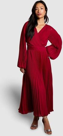Coast Long Sleeve Chiffon Wrap Midi Dress in Berry at Nordstrom, Size 4
