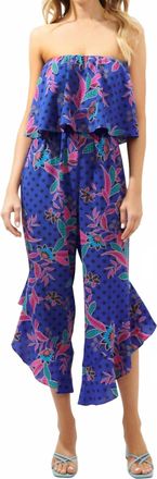 Sugarlips Rayanne Indigo Lanah Strapless Ruffle Jumpsuit In Magenta-Multi