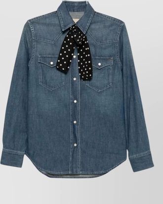 Valentino denim polka-dot printed long-sleeve shirt