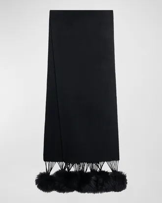 Gorski Select Cashmere Stole With Lamb Shearling Poms