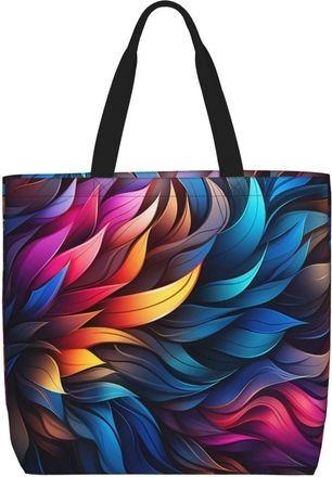 Generic Rainbow Leaves Tote Bag Large Capacity Women Handbag Durable Tote Bags For Casual Daily Use Picnic