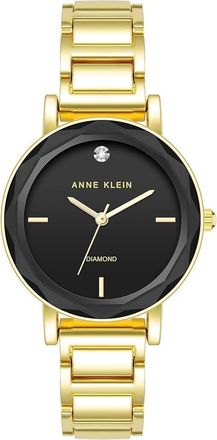 Anne Klein Gold-Tone Faceted Crystal Black Diamond Dial Ladies Watch AK-3966BKGB