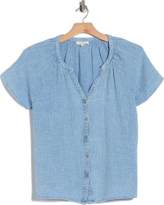 Beach Lunch Lounge Lark Short Sleeve Cotton Gauze Button-Up Shirt in Blue Acid Wash at Nordstrom Rack, Size 2X