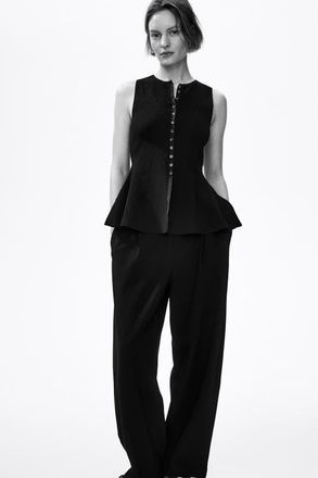 H&M Rib-knit Peplum Waistcoat in Black at Nordstrom, Size Xx-Large