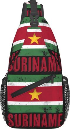 Generic Vintage Suriname Surinamese Flag Sling Bag With Zipper Cross Body Bag Trendy Chest Backpack For Outdoors Cycling Men