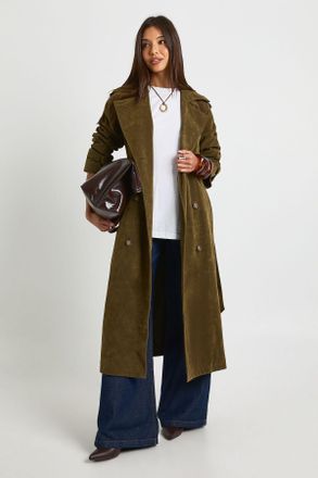 Boohoo Womens Faux Suede Trench Coat - Khaki - Size 12 UK