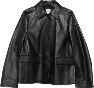 Toteme Jassen, Dames, Zwart, S, Leer, Grained Leather Jacket
