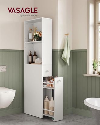 Songmics Vasagle Mobile Bagno Alto, Mobiletto Bagno Salvaspazio, Colonna Bagno Con Cassetti E Ripiano Regolabile, Per Spazi Piccoli, Stile Moderno, Bianco Clas