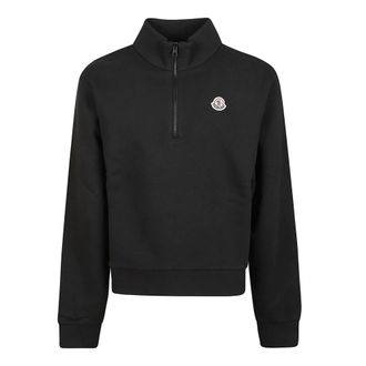 Moncler Hoodies & sweatvesten, Heren, Zwart, XL, Logo Half Zip Sweatshirt