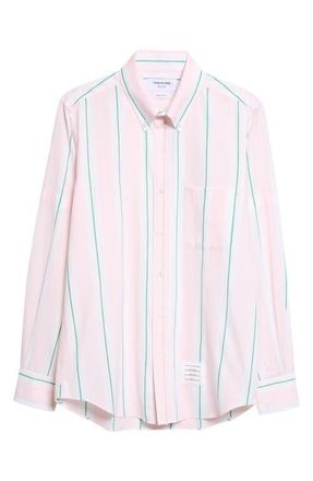 Thom Browne Straight Fit Stripe Cotton Button-Down Shirt in Light Pink at Nordstrom, Size 1