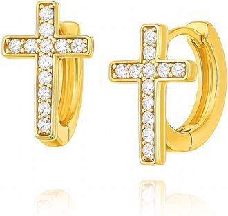 Ellie Vail Womens Ridge Cross Huggie Hoop Earring In Gold