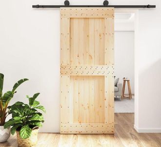 vidaXL Vidaxl - Furniture Limited - Puerta Corredera Con Herrajes Madera Maciza