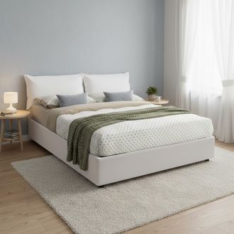 Talamo Italia Dmora - Cama Matrimonial Dcutrone, Cama Contenedor Con Tapizado En Ecopiel, 100% Made In Italy, Apertura Frontal, Con Colch&oacute;n Cm 140x200 Incluido, Bla