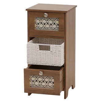 Hhg [non Utilizzato] Com&ograve; Hhg-346, Cassettiera, 3 Cassetti A Cestello Decorativi Legno Melamina 63x30x30cm, Marrone