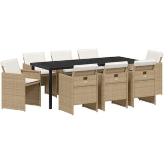vidaXL Conjunto De Comedor De Jard&iacute;n 9 Pcs Beige Rat&aacute;n Sint&eacute;tico Vidaxl